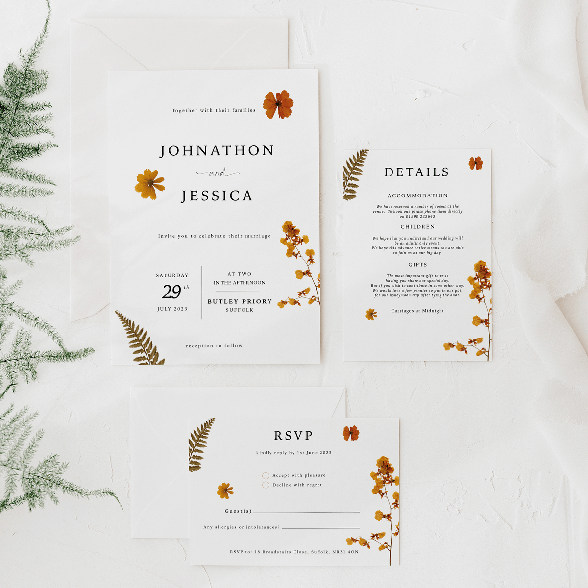 Pressed Flower Invitation Suite