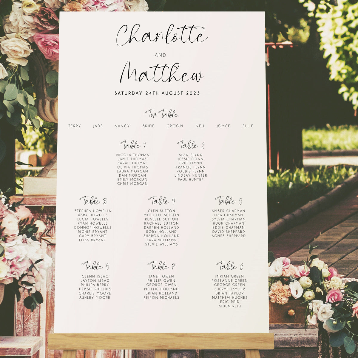 Wedding Table Plan, Personalised Calligraphy Seating Plan, Modern Theme, Mounted Table Plan, A1 & A2, Wedding Decor, Aisle Decor.