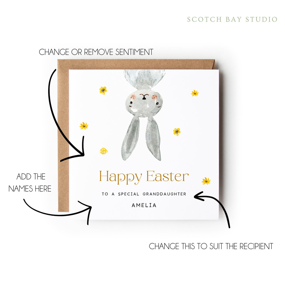 Personalised Easter Card Grandchild, Grandson, Granddaughter, Easter Card for Niece, Easter Card for Nephew, Easter Bunny.