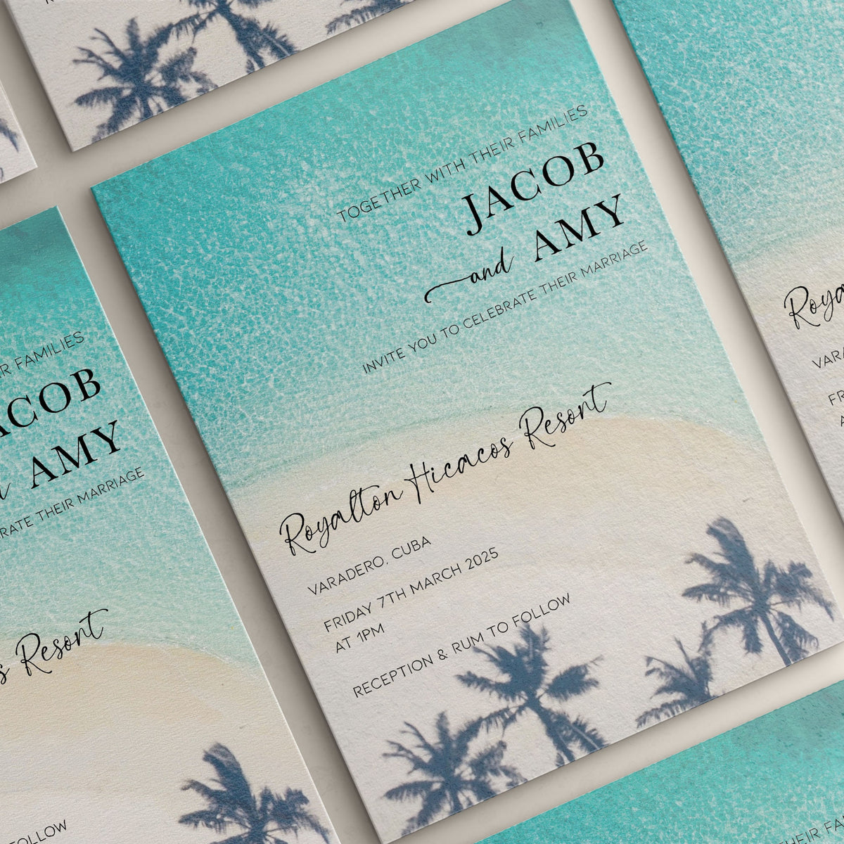 Wedding Invitation Azure Design, Wedding Stationery, Wedding Invites, Double Sided Invitations, Printed Invitations, Beach Wedding Invite