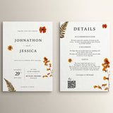 Wedding Invitation Pressed Flower Design, Floral Wedding Stationery, Wildflower Wedding Invites, Double Sided Invitations, Printed Invites