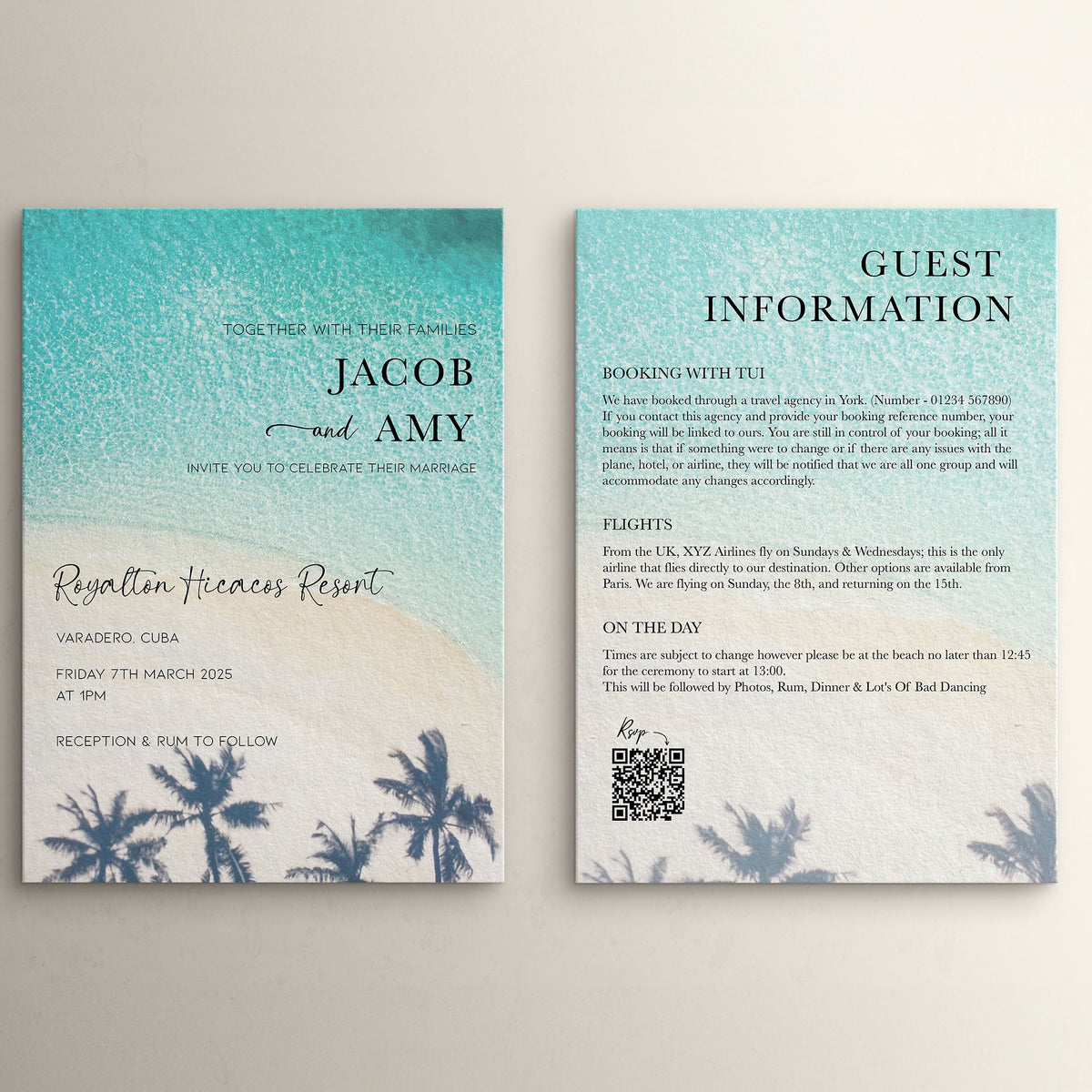 Wedding Invitation Azure Design, Wedding Stationery, Wedding Invites, Double Sided Invitations, Printed Invitations, Beach Wedding Invite
