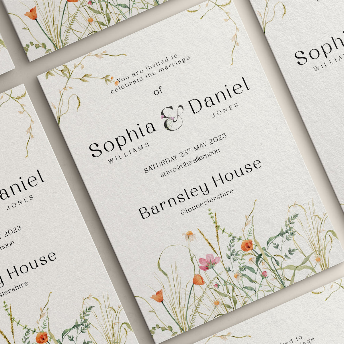Wedding Invitation Bloom Design, Floral Wedding Stationery, Wildflower Wedding Invites, Double Sided Invitations, Printed Invitations,