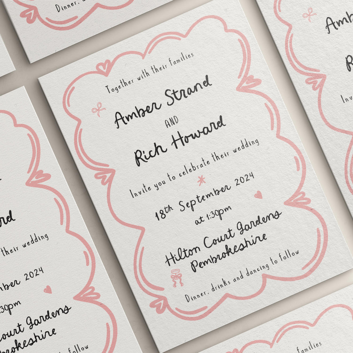 Wedding Invites, Hand Drawn Scribble Illustrations, Funky, Colourful, Whimsical, Double Sided Invitations, Modern Wedding Invitations.