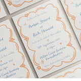 Wedding Invites, Hand Drawn Scribble Illustrations, Funky, Colourful, Whimsical, Double Sided Invitations, Modern Wedding Invitations.