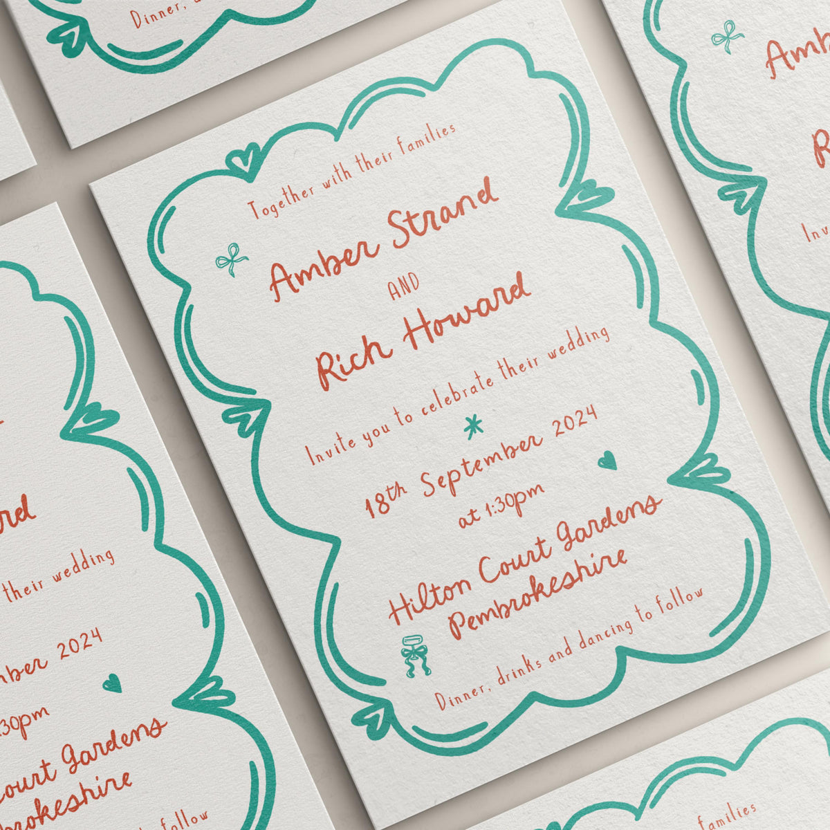 Wedding Invites, Hand Drawn Scribble Illustrations, Funky, Colourful, Whimsical, Double Sided Invitations, Modern Wedding Invitations.