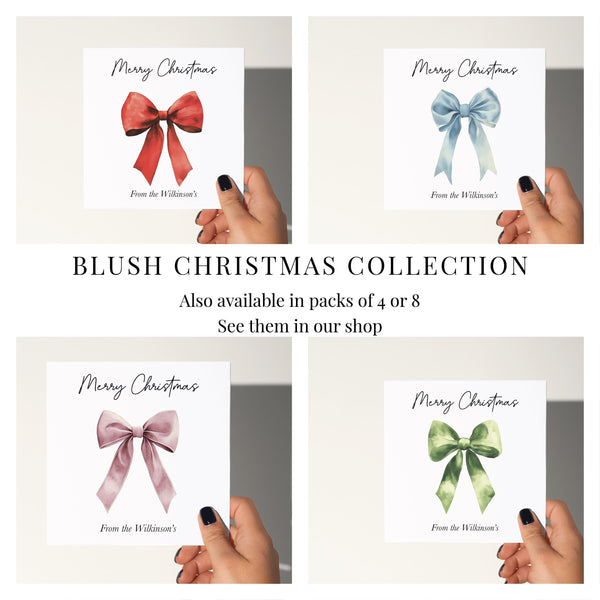 Watercolour Red Bow Christmas Card: Elegant Xmas Greeting Card