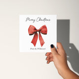 Watercolour Red Bow Christmas Card: Elegant Xmas Greeting Card