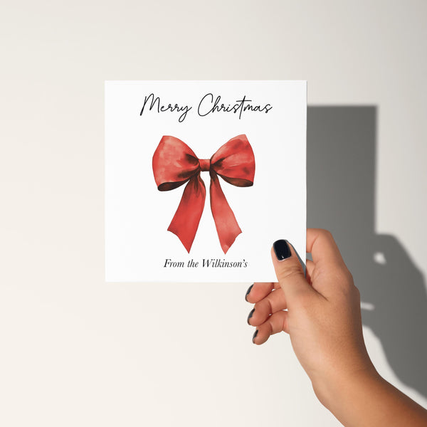 Watercolour Red Bow Christmas Card: Elegant Xmas Greeting Card