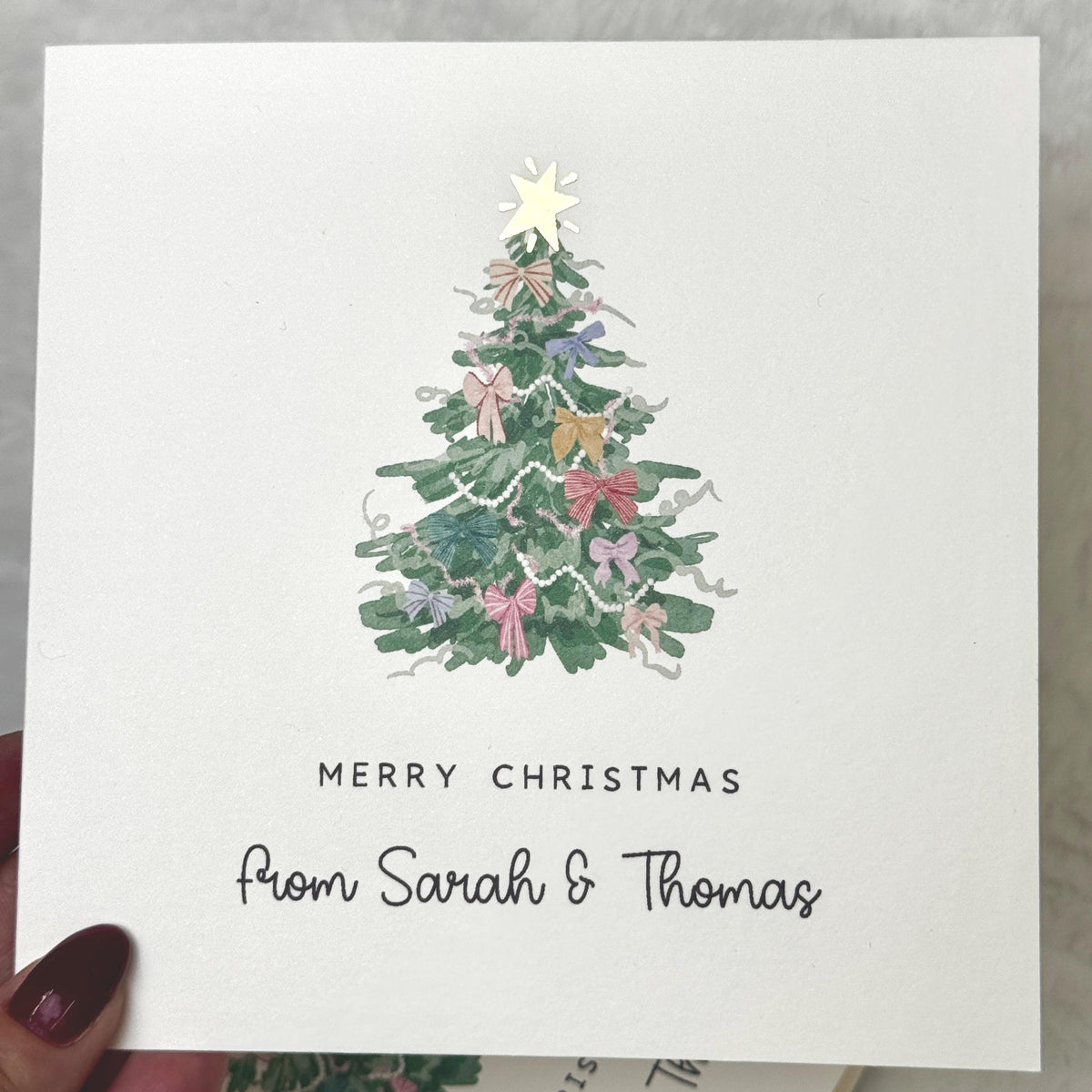 Watercolour Bow Christmas Tree Card with Gold Foil Star