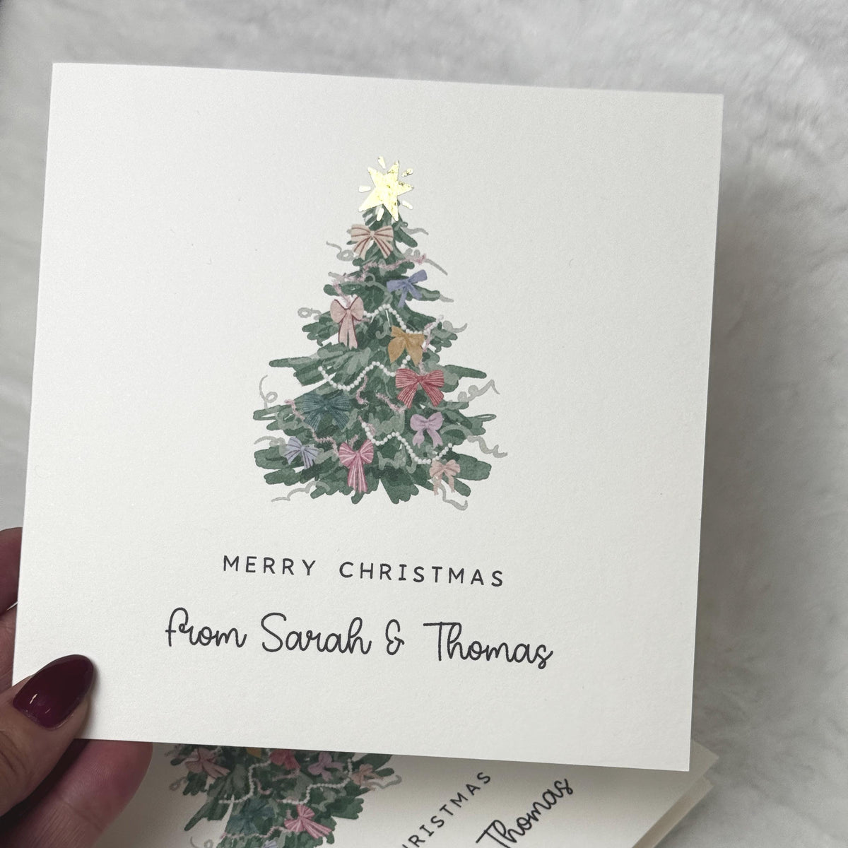Watercolour Bow Christmas Tree Card with Gold Foil Star