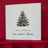 Watercolour Bow Christmas Tree Card with Gold Foil Star