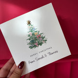 Watercolour Bow Christmas Tree Card with Gold Foil Star