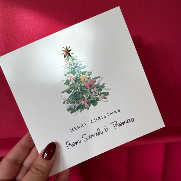 Watercolour Bow Christmas Tree Card with Gold Foil Star