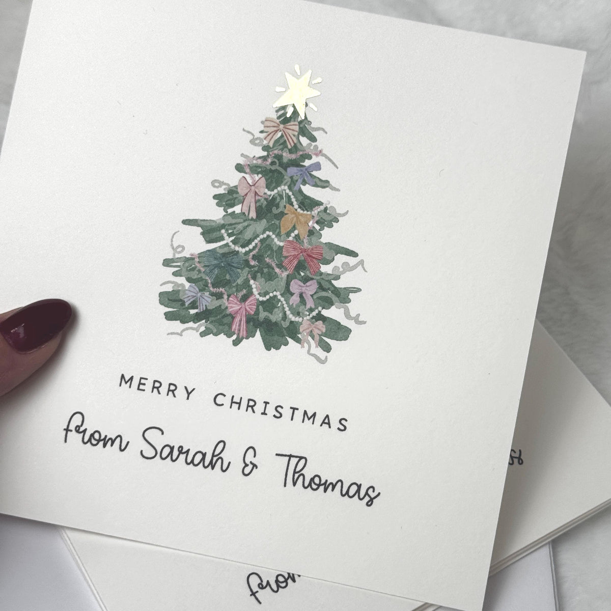 Watercolour Bow Christmas Tree Card with Gold Foil Star