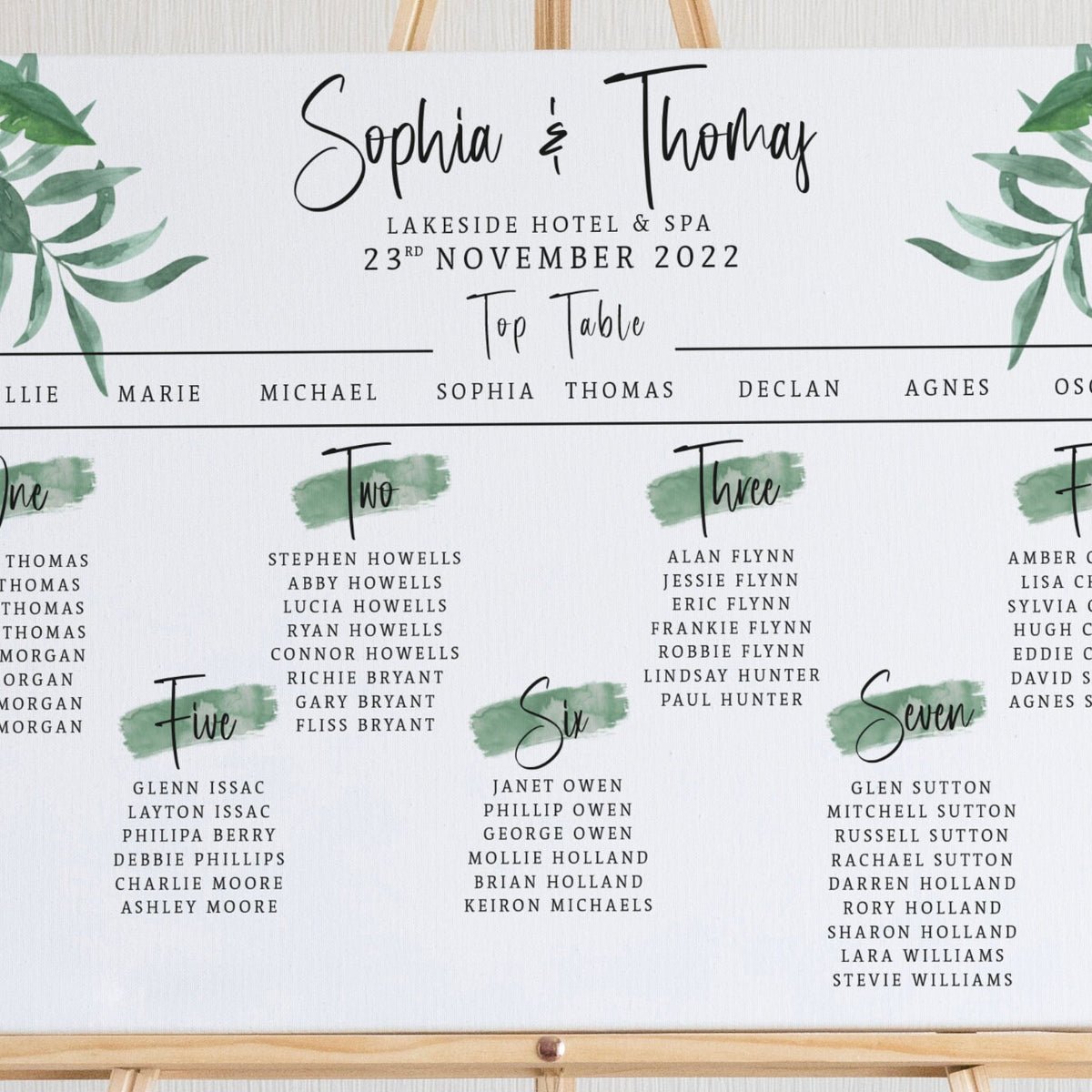 Green Foliage Table Plan, Personalised Wedding Seating Chart, A1, A2, Large Table Plan Board, Leaf Design, Wedding Decor, Wedding Signage.