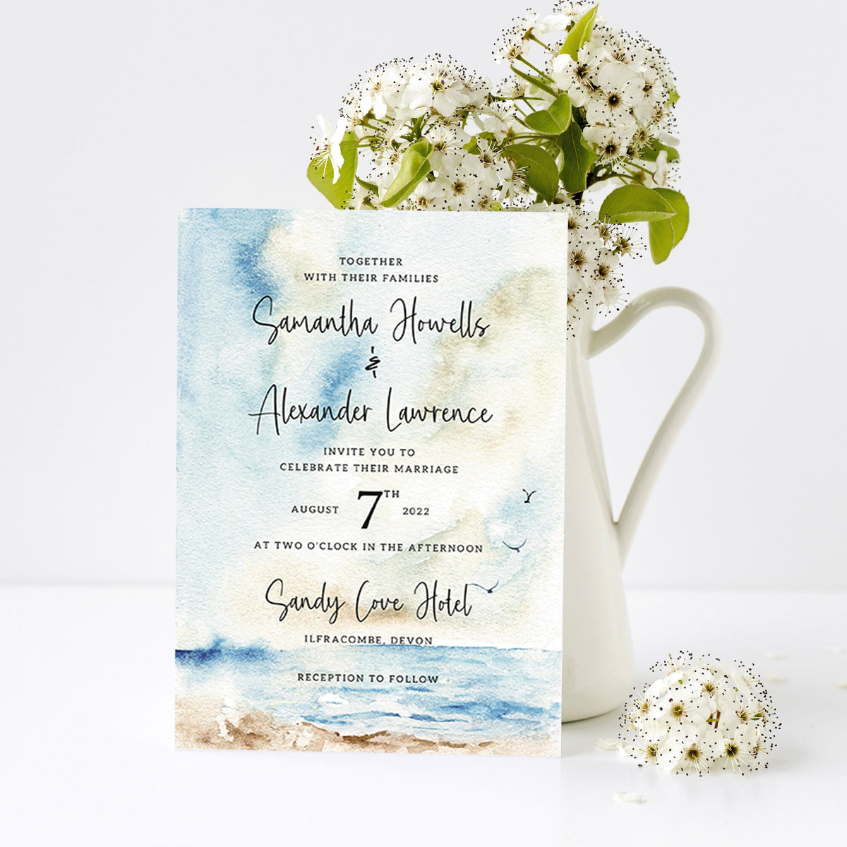 Seascape Wedding Invitation Set, RSVP, Details, Save the Date, Table Number, Nature Invites.
