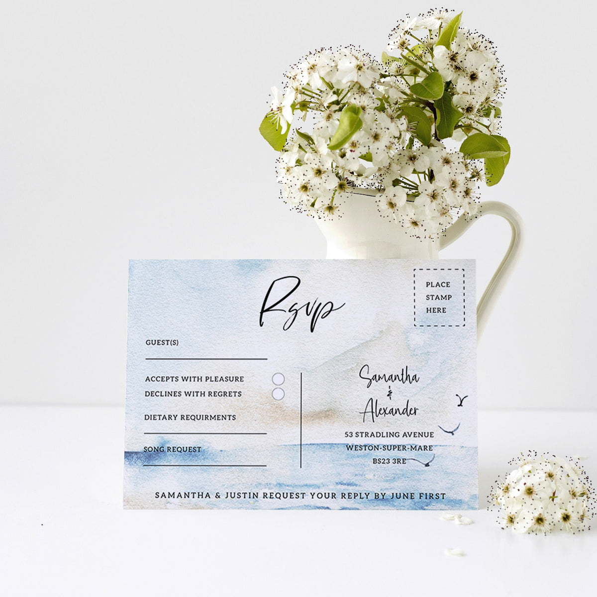 Seascape Wedding Invitation Set, RSVP, Details, Save the Date, Table Number, Nature Invites.