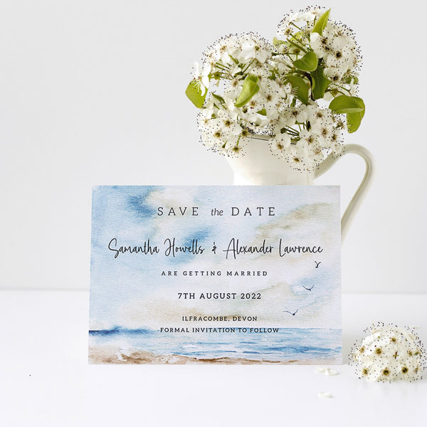 Seascape Save The Date Invitations, RSVP, Details, Table Number, Nature Invites, Seaside, Abroad Wedding, Full Set Available.