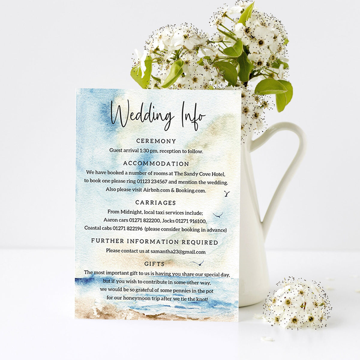 Seascape Wedding Invitation Set, RSVP, Details, Save the Date, Table Number, Nature Invites.