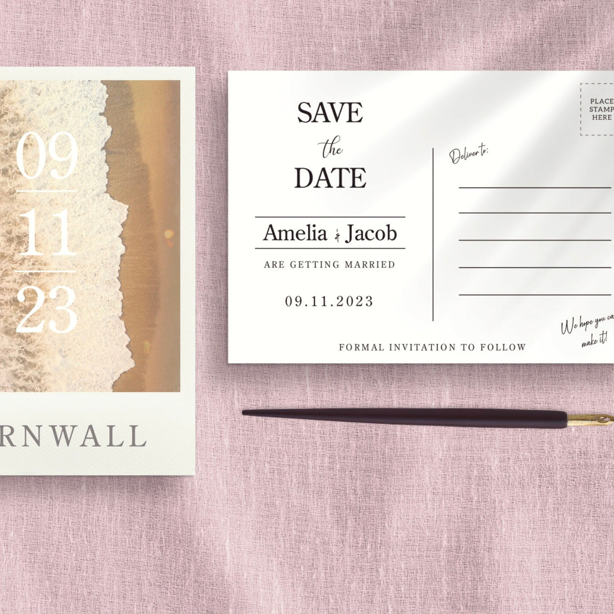 Beach Save The Date Postcard Invitations | Destination Wedding | Beach Wedding | Seaside | Abroad Wedding | Full Set Available.