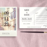 Ibiza Save The Date Postcard Invitations | Destination Wedding | Beach Wedding | Seaside | Abroad Wedding | Full Set Available.