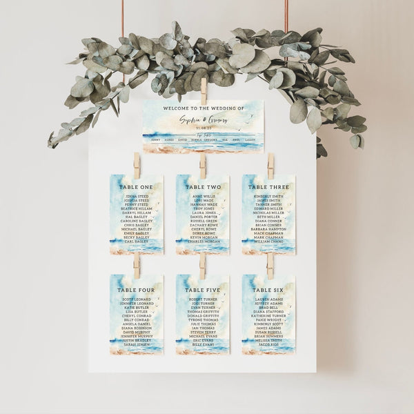 Wedding Table Plan Cards | Wedding Seating Chart | Seating Plan | Seascape Design | Beach Wedding | Destination Wedding