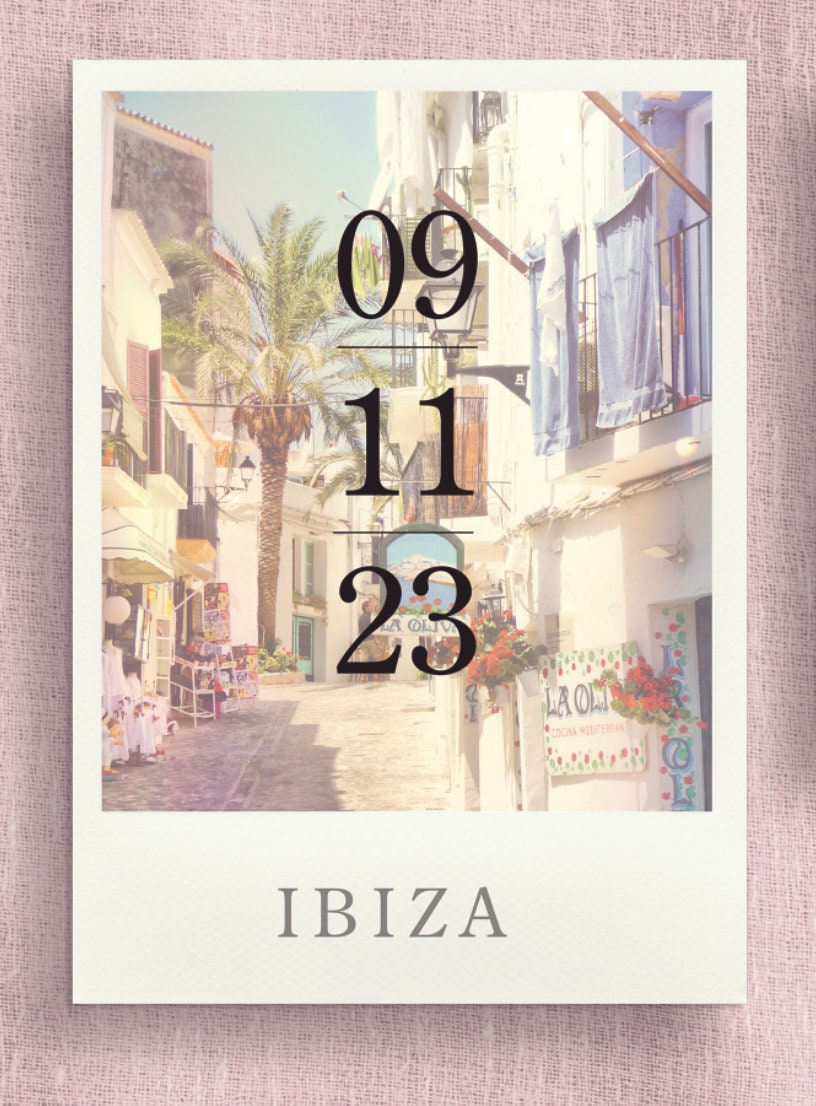 Ibiza Save The Date Postcard Invitations | Destination Wedding | Beach Wedding | Seaside | Abroad Wedding | Full Set Available.