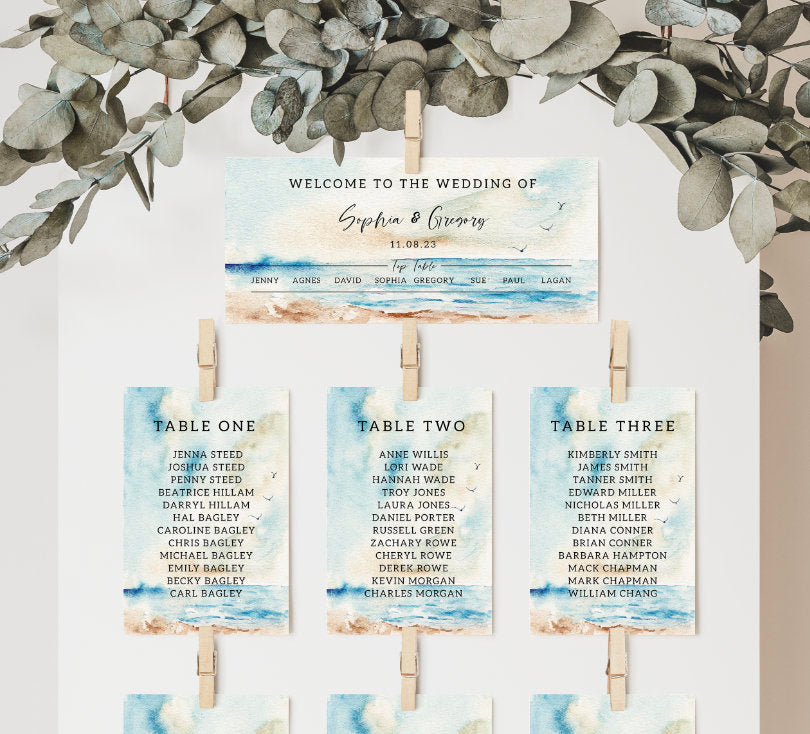Wedding Table Plan Cards | Wedding Seating Chart | Seating Plan | Seascape Design | Beach Wedding | Destination Wedding