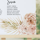 Boho Blush Floral Wedding Seating Plan, Elegant, Pampas Grass Wedding, Boho Wedding, Blush Seating Plan, Pink Roses Table Plan.