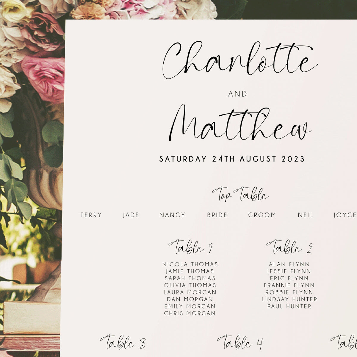 Wedding Table Plan, Personalised Calligraphy Seating Plan, Modern Theme, Mounted Table Plan, A1 & A2, Wedding Decor, Aisle Decor.