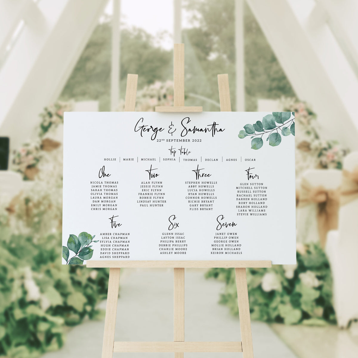Wedding Seating Plan, Eucalyptus, Greenery Minimalist Table Plan, A1, A2, Table Plan, Elegant Wedding, Wedding Decor, Aisle Decor