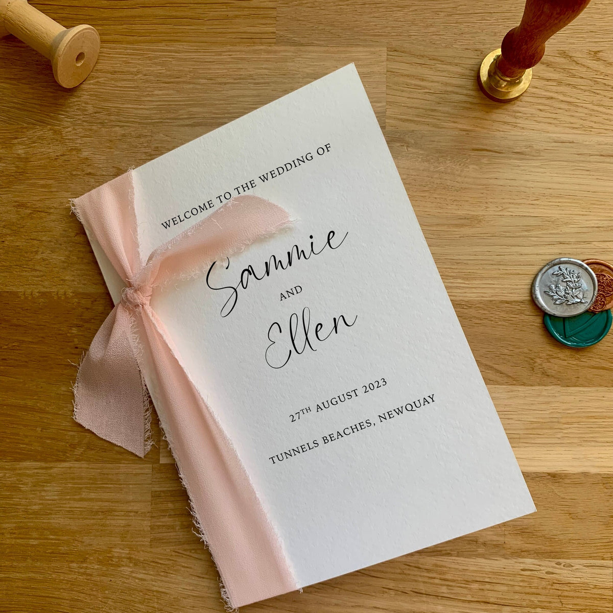 Wedding Order Of Service, 4 Page, Raw Edge Ribbon, A5, Wedding Schedule, Wedding Programs, Wedding Ceremony Booklet, Silk Ribbon.