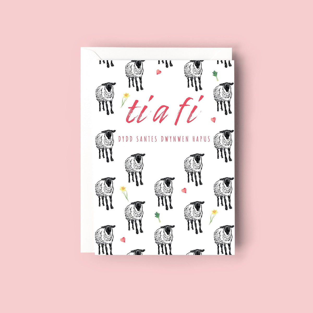 St Dwynwen Welsh Valentine's day Card, Sheep Card, Dydd Santas Dwynwen, 25th Jan, Cerdyn Cariad Cymraeg, Welsh Greeting Card, Welsh Gift.
