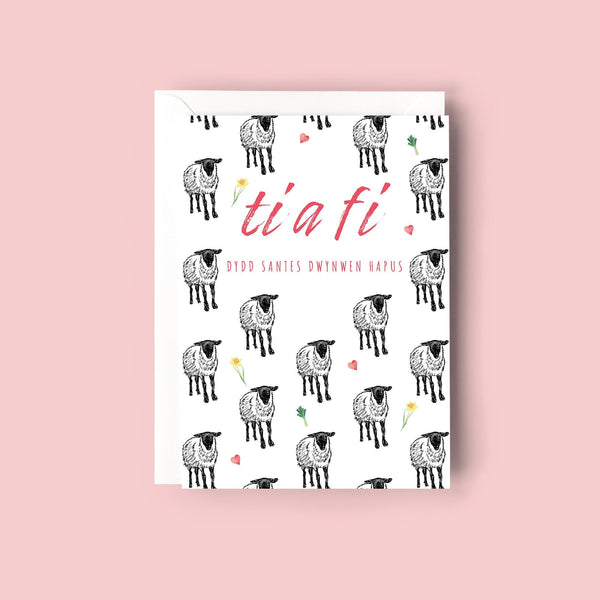 St Dwynwen Welsh Valentine's day Card, Sheep Card, Dydd Santas Dwynwen, 25th Jan, Cerdyn Cariad Cymraeg, Welsh Greeting Card, Welsh Gift.