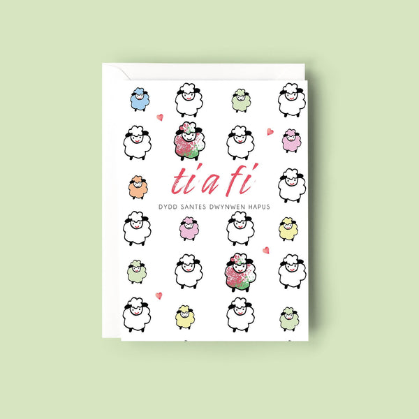 St Dwynwen Welsh Valentine's day Card, Sheep Card, Dydd Santas Dwynwen, 25th Jan, Cerdyn Cariad Cymraeg, Welsh Greeting Card, Welsh Gift.