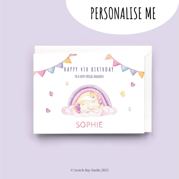 Personalised Unicorn Birthday Card, Any Age, 1st, 2nd, 3rd,4th, 5th, Granddaughter, Daughter, Niece, Sister, Special Girl, Keepsake Card.