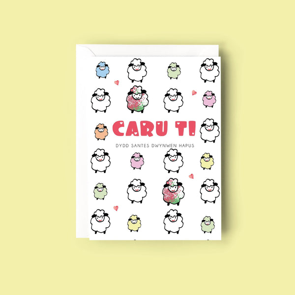 St Dwynwen Welsh Valentine's day Card, Sheep Card, Dydd Santas Dwynwen, 25th Jan, Cerdyn Cariad Cymraeg, Welsh Greeting Card, Welsh Gift.