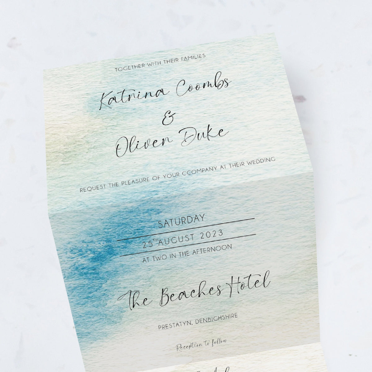 Concertina Seascape Invitation | Perforated Postcard RSVP | Destination Wedding | Beach Wedding | Folded Invitations | Try Fold Invitation