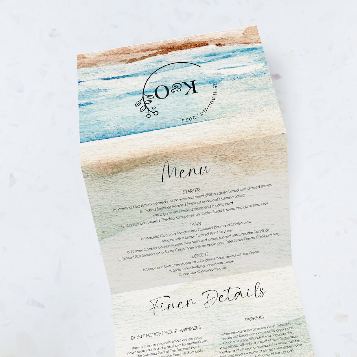 Concertina Seascape Invitation | Perforated Postcard RSVP | Destination Wedding | Beach Wedding | Folded Invitations | Try Fold Invitation