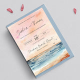 Sunset Beach Wedding Invitation Set, Watercolour Wedding Invitations, Destination Wedding, Sea and Beach Wedding, Coastal Design, Sunset.