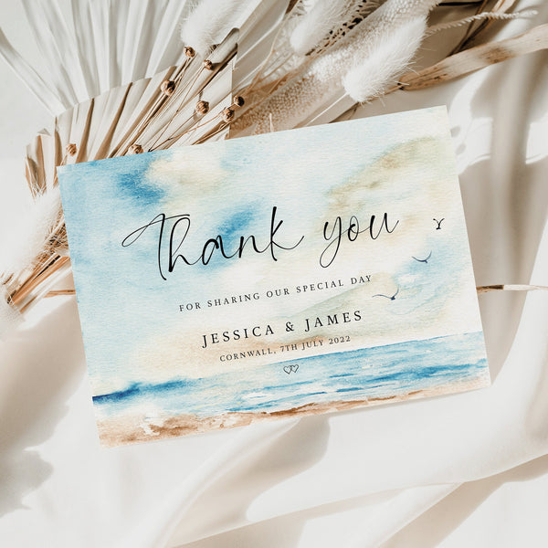 Personalised Seascape Wedding Thank You Card, Wedding Thank You Cards, Photo Cards, Personalised Cards, Beach Wedding, Destination Wedding.
