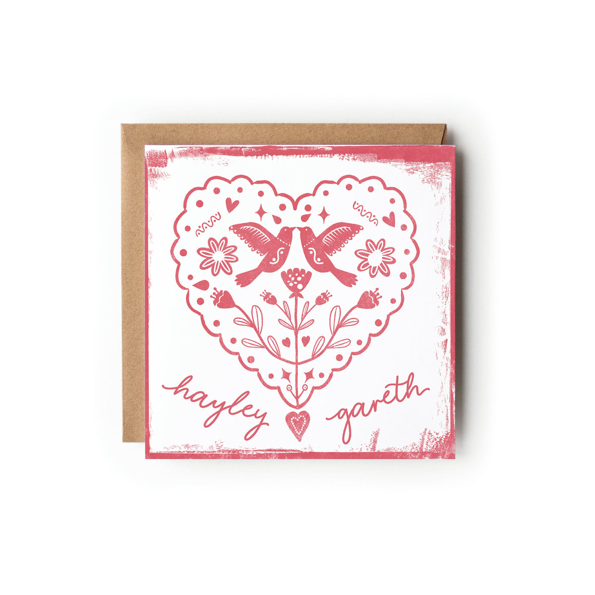 Linocut Style Valentines Day Card, Personalised Valentines Card, Card for Wife, For Husband, For Boyfriend, Simple Valentines Day Card.