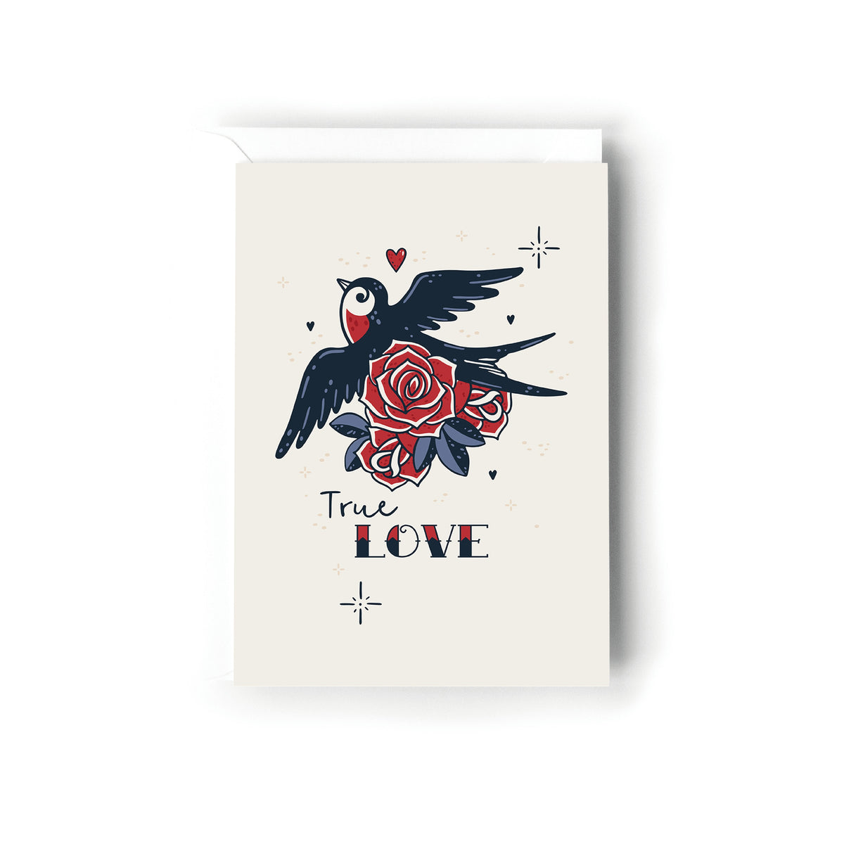 True Love, Valentines Card, Retro Old Tattoo Style Card, Card for Wife, For Husband, For Boyfriend, Simple Valentines Day Card.