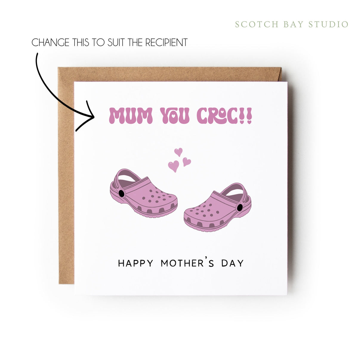 Personalised Croc Card, Happy Mother’s Day Card, Mother’s Day Card, Mum Nanny Step-Mum Great-Nan Mothers Day Card, Step Mum Card.
