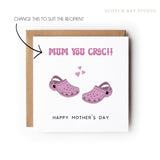 Personalised Croc Card, Happy Mother’s Day Card, Mother’s Day Card, Mum Nanny Step-Mum Great-Nan Mothers Day Card, Step Mum Card.