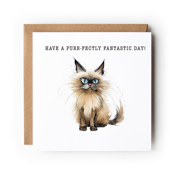 Cat Birthday Card, Funny Cat Card, Greeting Card, Birthday Card, Card for Cat Lover, Card For Her, Card For Him, Balinese Cat