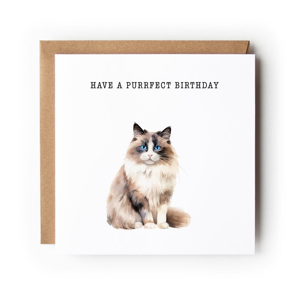 Cat Birthday Card, Funny Cat Card, Greeting Card, Birthday Card, Card for Cat Lover, Card For Her, Card For Him, Ragdoll Cat