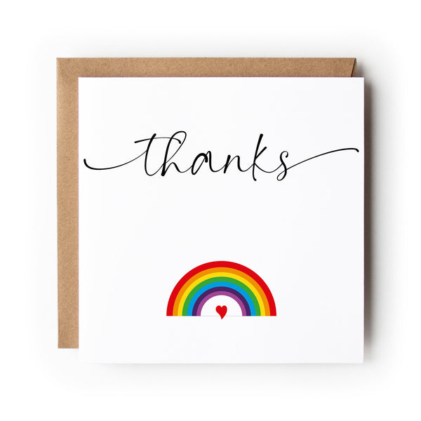Thanks Rainbow Heart Card, Thank You Card, Rainbow Card