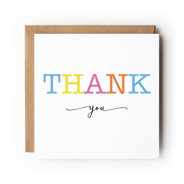 Thank You Card, Thanks Card, Multicoloured Thank You Card